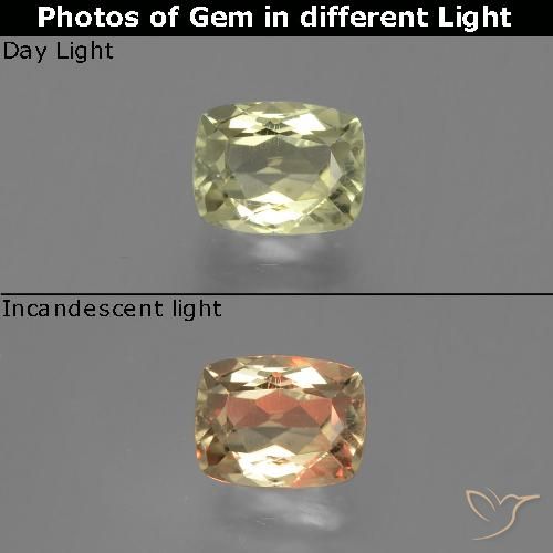 1.37ct Натуральный Светло-желтый Диаспора, меняющая цвет, Подушка, Чистота VS