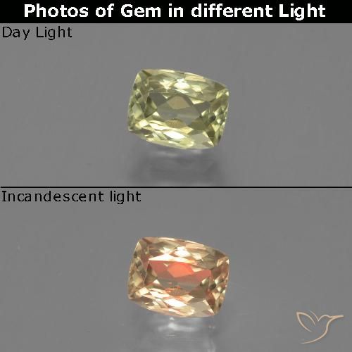 1.31ct Натуральный Желто-зеленый Диаспора, меняющая цвет, Подушка, Чистота VS