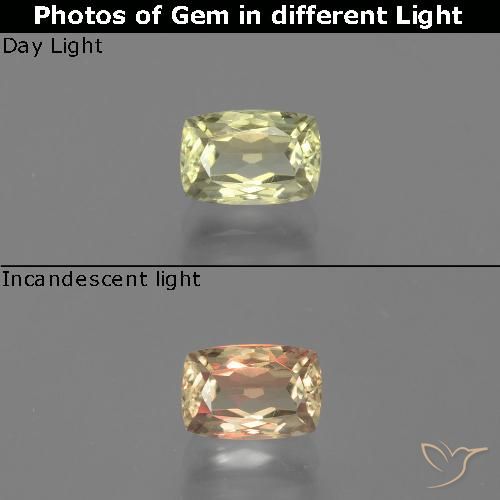 1.24ct Натуральный Желто-зеленый Диаспора, меняющая цвет, Подушка, VVS-VS