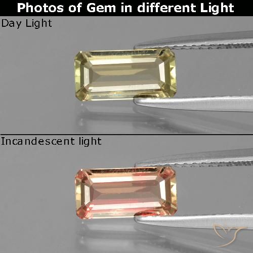1.13 карата, натуральный Теплый желтый Диаспора, меняющая цвет, Изумрудная огранка, VVS-VS