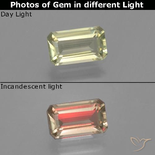 1.17ct Натуральный Землисто-желтый Диаспора, меняющая цвет, Изумрудная огранка, VVS-VS