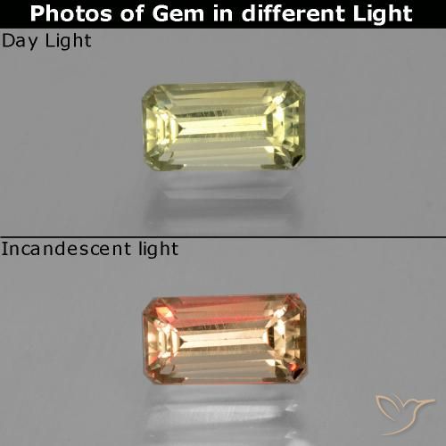 1.40ct Натуральный Теплый желтый Диаспора, меняющая цвет, Изумрудная огранка, Чистота VS