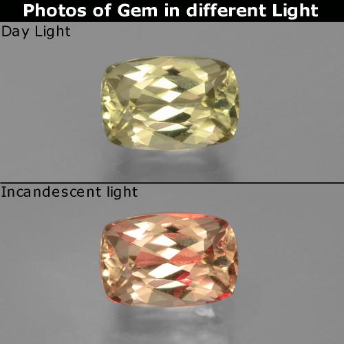 1.28 карата, натуральный Очень светло-желтый Диаспора, меняющая цвет, Подушка Крой, VVS-VS