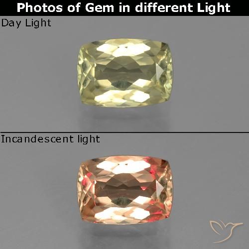 1.06ct Натуральный Очень светло-желтый Диаспора, меняющая цвет, Подушка, VVS-VS