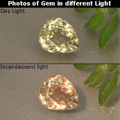 1.05ct Натуральный Светло-желтый Диаспора, меняющая цвет, Форма груши, Чистота VS