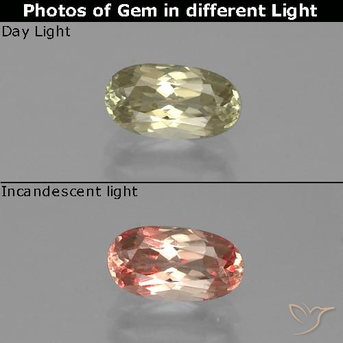 1.04ct Натуральный Светло-желтый Диаспора, меняющая цвет, Овал, VVS-VS