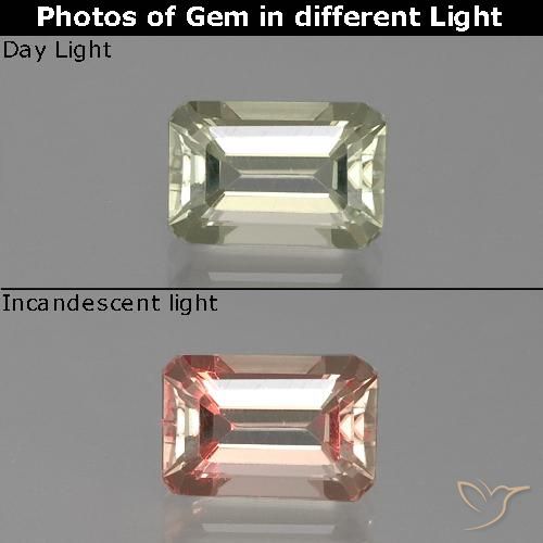 1.31ct Натуральный Очень светло-желтый Диаспора, меняющая цвет, Изумрудная огранка, VVS-VS