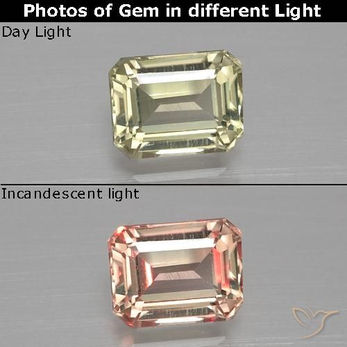 1.11ct Натуральный Светло-желтый Диаспора, меняющая цвет, Изумрудная огранка, VVS-VS