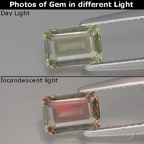 1.04ct Натуральный Очень светло-желтый Диаспора, меняющая цвет, Изумрудная огранка, VVS-VS