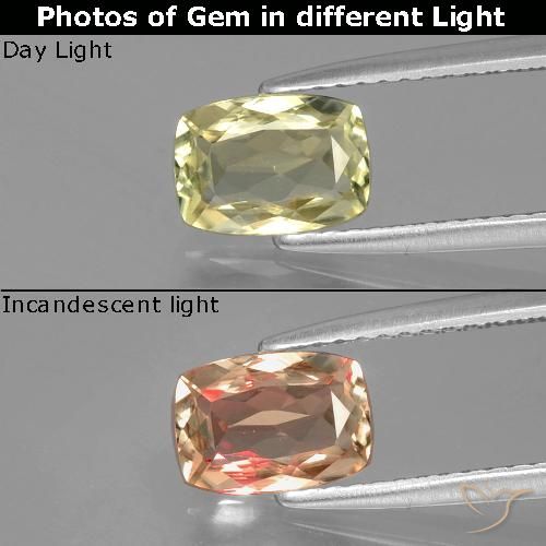 1.14ct Натуральный Средний желтый Диаспора, меняющая цвет, Подушка, VVS-VS