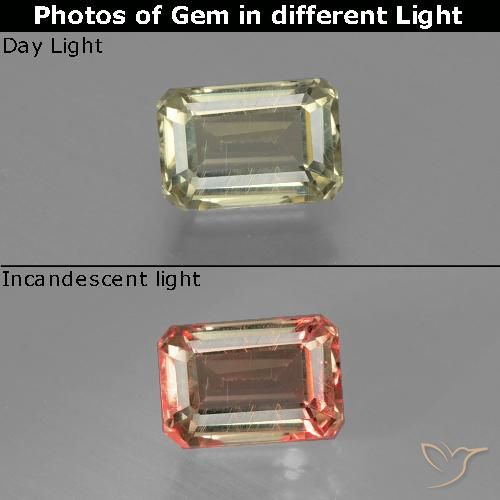 1.05ct Натуральный Коричневато-желтый Диаспора, меняющая цвет, Изумрудная огранка, Чистота VS