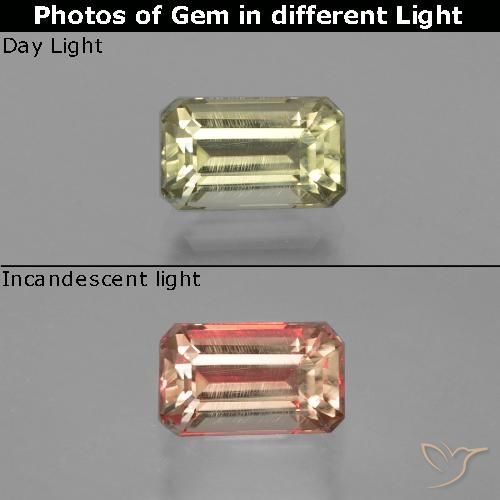 1.25ct Натуральный Светло-желтый Диаспора, меняющая цвет, Изумрудная огранка, Чистота VS
