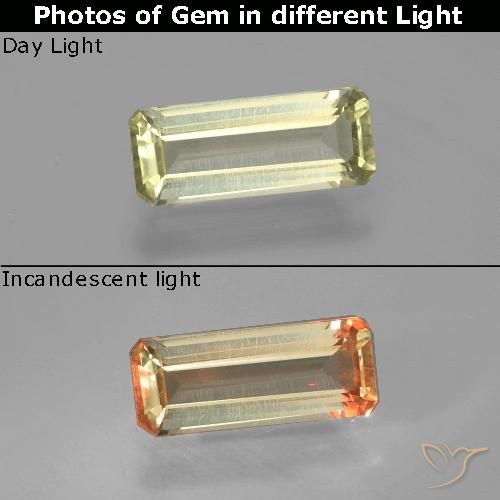 1.17ct Натуральный Желто-зеленый Диаспора, меняющая цвет, Изумрудная огранка, Чистота VS