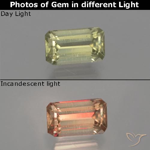 1.05ct Натуральный Желто-зеленый Диаспора, меняющая цвет, Изумрудная огранка, VVS-VS