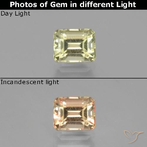 1.11ct Натуральный Светло-желтый Диаспора, меняющая цвет, Изумрудная огранка, Чистота VS