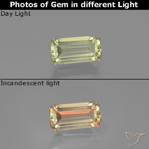 1.24ct Натуральный Светло-желтый Диаспора, меняющая цвет, Изумрудная огранка, VVS-VS