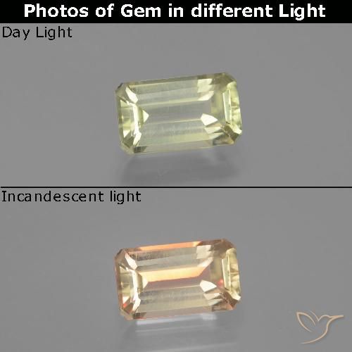 1.62ct Натуральный Светло-желтый Диаспора, меняющая цвет, Изумрудная огранка, VVS-VS