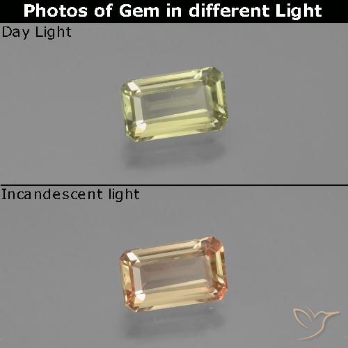 1.07ct Натуральный Светло-желтый Диаспора, меняющая цвет, Изумрудная огранка, Чистота VS
