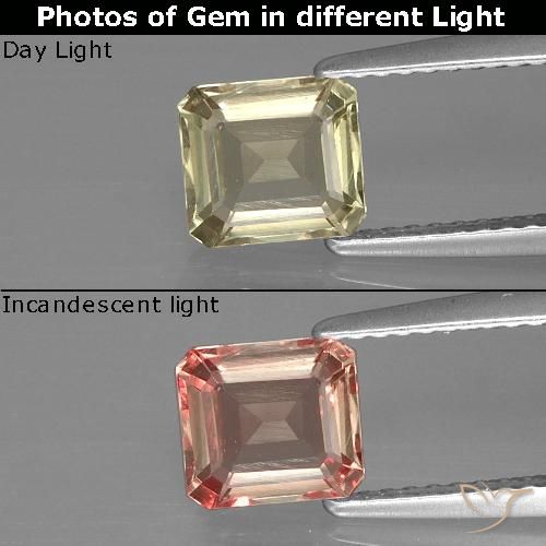 1.15ct Натуральный Очень светло-желтый Диаспора, меняющая цвет, Изумрудная огранка, VVS-VS