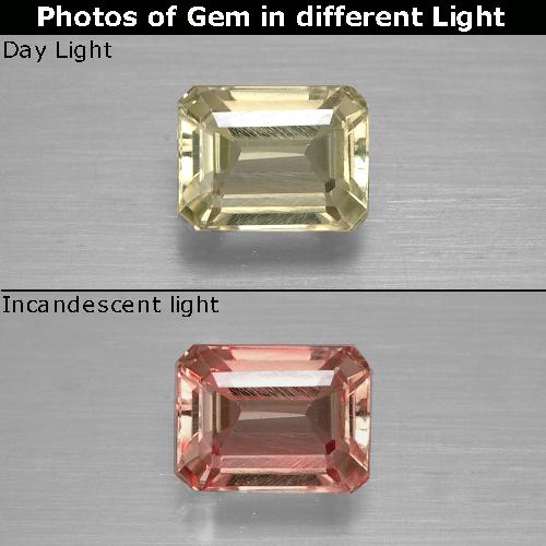 1.11 карата, натуральный Светло-золотисто-желтый Диаспора, меняющая цвет, Изумрудная огранка, VVS-VS