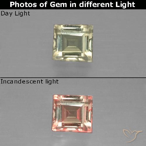 0.78ct Натуральный Светло-золотисто-желтый Диаспора, меняющая цвет, Квадрат, VVS-VS