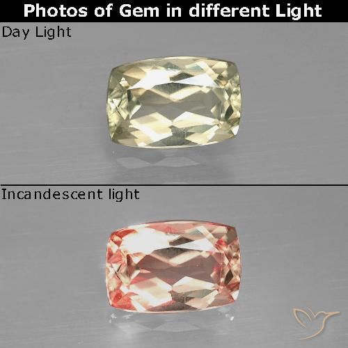 1.04ct Натуральный Светло-желтый Диаспора, меняющая цвет, Подушка, Чистота VVS