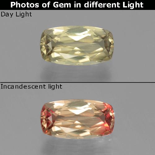 1.30 карата, натуральный Светло-золотисто-желтый Диаспора, меняющая цвет, Подушка Крой, VVS-VS