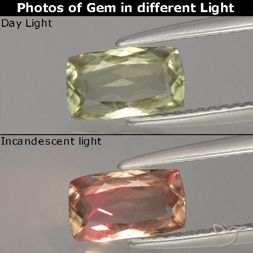 1.15 карата, натуральный Светло-золотисто-желтый Диаспора, меняющая цвет, Подушка Крой, VVS-VS
