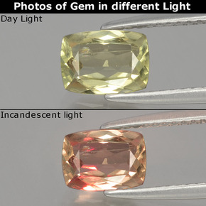 1.12 карата, натуральный Средний желтый Диаспора, меняющая цвет, Подушка Крой, Чистота VS