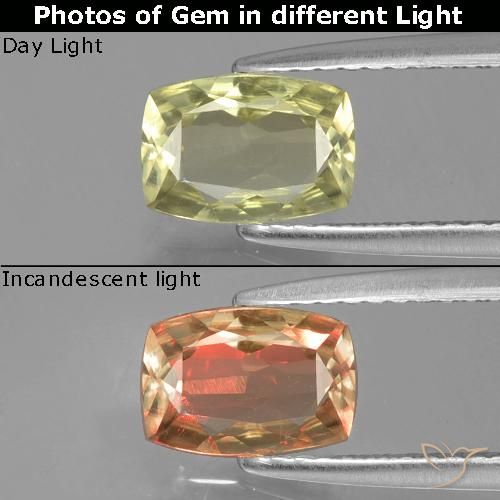 0.93ct Натуральный Средний желтый Диаспора, меняющая цвет, Подушка, VVS-VS