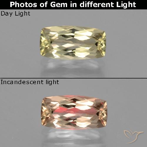 1.45ct Натуральный Светло-желтый Диаспора, меняющая цвет, Подушка, VS-SI