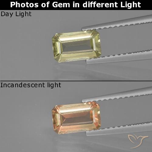 0.91ct Натуральный Желтый бежевый Диаспора, меняющая цвет, Изумрудная огранка, VVS-VS