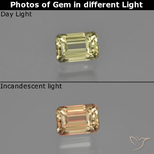 1.21ct Натуральный Светло-желтый Диаспора, меняющая цвет, Изумрудная огранка, VVS-VS