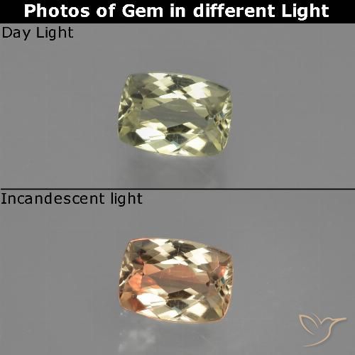 1.14ct Натуральный Светло-желтый Диаспора, меняющая цвет, Подушка, VVS-VS