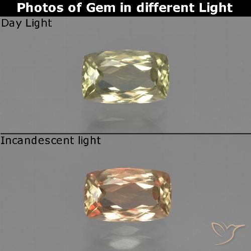 1.16ct Натуральный Светло-желтый Диаспора, меняющая цвет, Подушка, VVS-VS