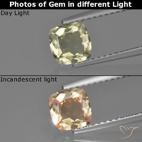 0.74ct Натуральный Светло-желтый Диаспора, меняющая цвет, Подушка, VVS-VS