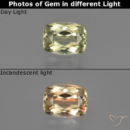 1.04ct Натуральный Очень светло-желтый Диаспора, меняющая цвет, Подушка, VVS-VS