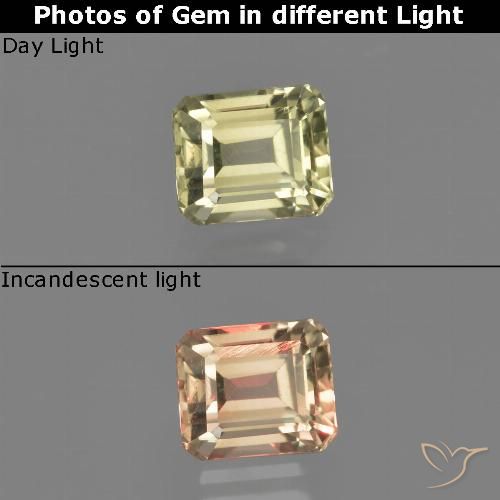 1.01ct Натуральный Светло-желтый Диаспора, меняющая цвет, Изумрудная огранка, Чистота VVS