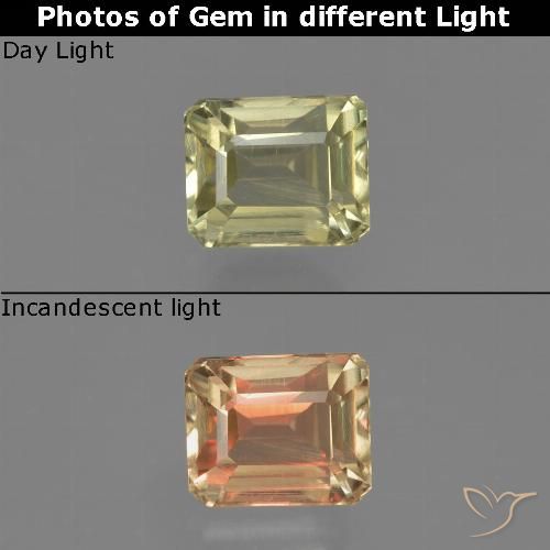 1.07ct Натуральный Светло-желтый Диаспора, меняющая цвет, Изумрудная огранка, VVS-VS