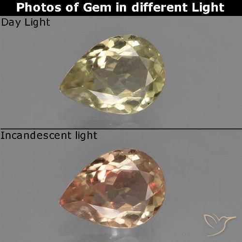 1.10ct Натуральный Коричневато-желтый Диаспора, меняющая цвет, Форма груши, Чистота VS