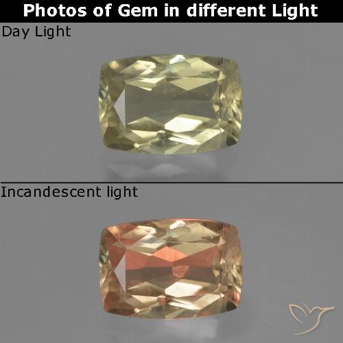 1.18ct Натуральный Светло-желтый Диаспора, меняющая цвет, Подушка, Чистота VS