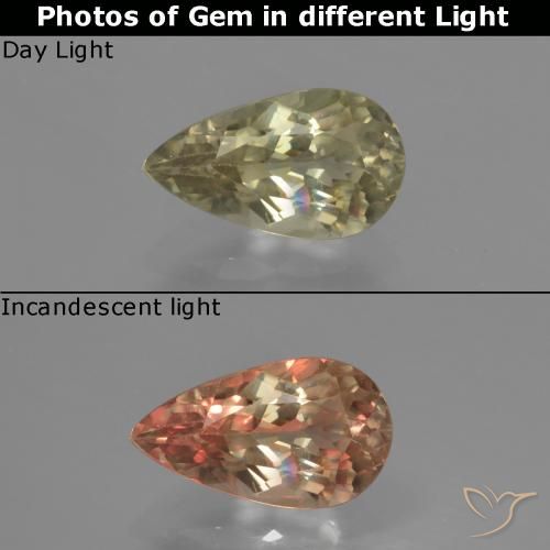 1.35ct Натуральный Светло-желтый Диаспора, меняющая цвет, Форма груши, VS-SI