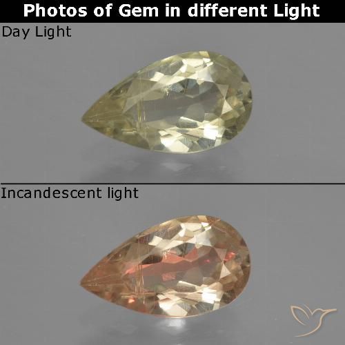 1.37ct Натуральный Светло-желтый Диаспора, меняющая цвет, Форма груши, VS-SI