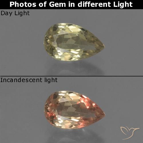 0.92ct Натуральный Коричневато-желтый Диаспора, меняющая цвет, Форма груши, Чистота VS