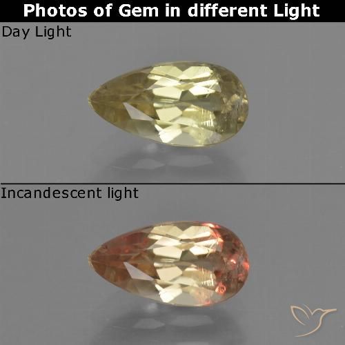 0.86ct Натуральный Землисто-желтый Диаспора, меняющая цвет, Форма груши, VS-SI
