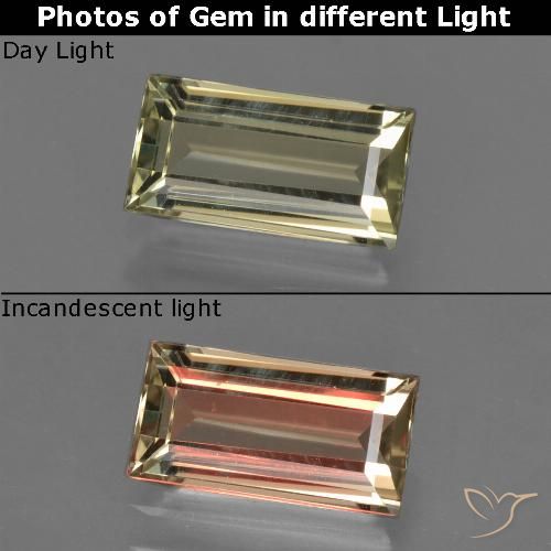 1.42ct Натуральный Коричневато-желтый Диаспора, меняющая цвет, Огранка Багет, Чистота VVS