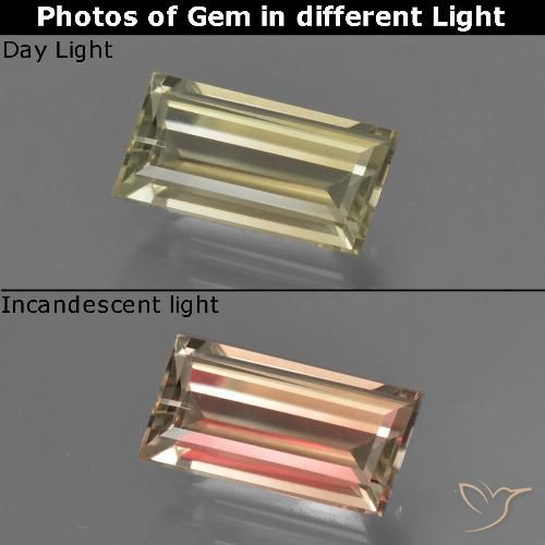 1.27ct Натуральный Средний желтый Диаспора, меняющая цвет, Огранка Багет, VVS-VS