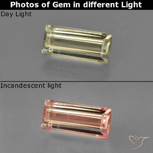 1.18ct Натуральный Средний желтый Диаспора, меняющая цвет, Огранка Багет, Чистота VS