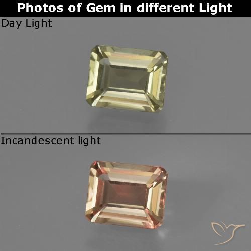 0.65ct Натуральный Светло-желтый Диаспора, меняющая цвет, Изумрудная огранка, Чистота VS