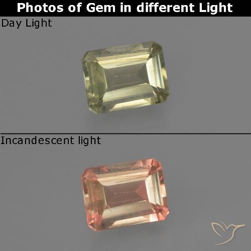 0.67ct Натуральный Очень светло-желтый Диаспора, меняющая цвет, Изумрудная огранка, VVS-VS
